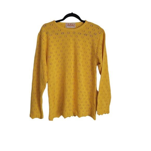 Akao yellow knit cotton blend sweater long sleeved MADE IN FRANCE - Picture 1 of 10